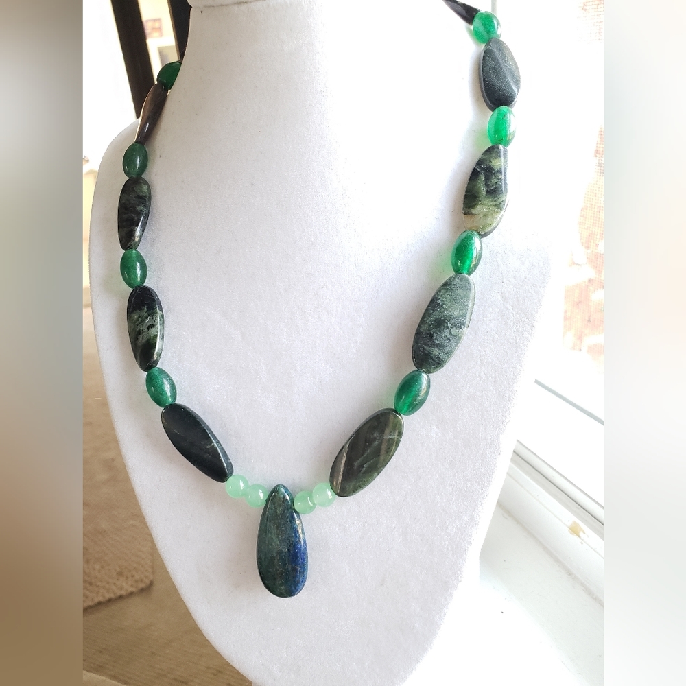 Handmade mixed jasper gemstone necklace with a toggle clasp for easy on and off.